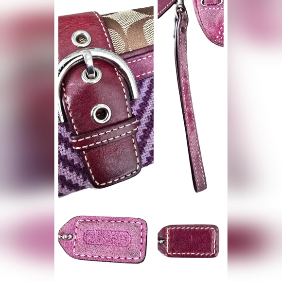 Coach Soho Herringbone 8680 Purple Wool Leather Signature C Wristlet GUC Y2K